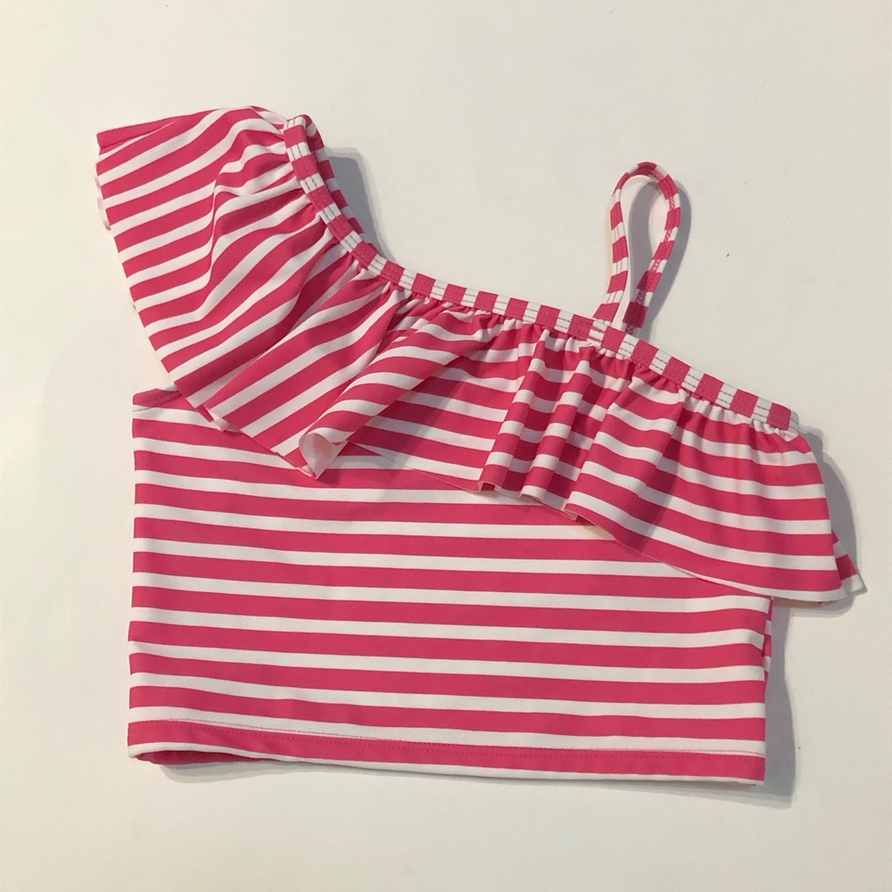 RuffleButts Girls One Shoulder Ruffle Tankini Top